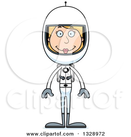 Clipart of a Cartoon Happy Tall Skinny White Woman Astronaut - Royalty Free Vector Illustration by Cory Thoman