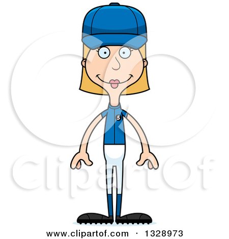 Clipart of a Cartoon Happy Tall Skinny White Woman Baseball Player - Royalty Free Vector Illustration by Cory Thoman