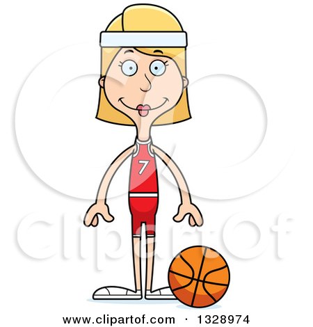 Clipart of a Cartoon Hapy Tall Skinny White Woman Basketball Player - Royalty Free Vector Illustration by Cory Thoman