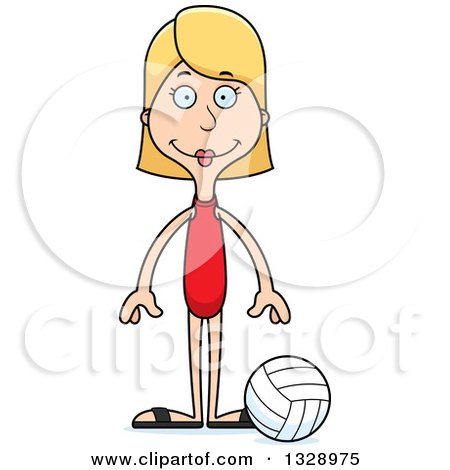 Clipart of a Cartoon Happy Tall Skinny White Woman Beach Volleyball Player - Royalty Free Vector Illustration by Cory Thoman