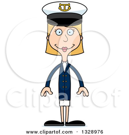 Clipart of a Cartoon Happy Tall Skinny White Woman Boat Captain - Royalty Free Vector Illustration by Cory Thoman