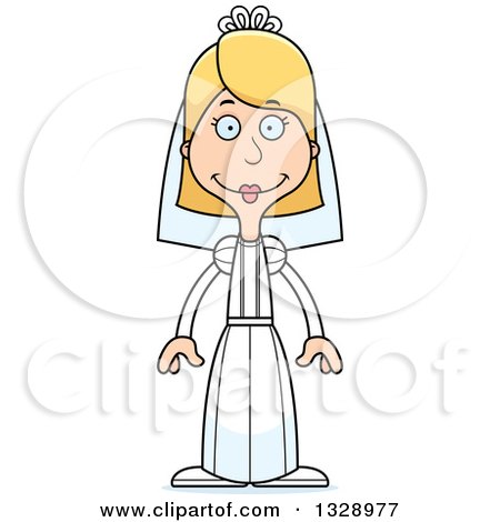 Clipart of a Cartoon Happy Tall Skinny White Woman Bride - Royalty Free Vector Illustration by Cory Thoman