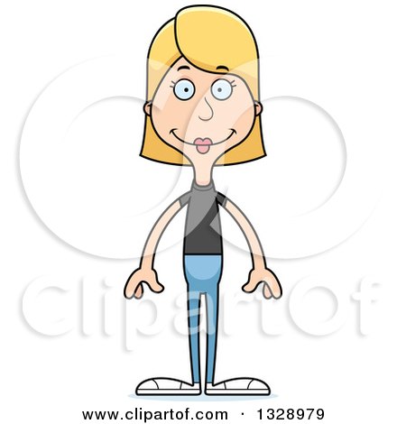 Clipart of a Cartoon Happy Tall Skinny White Casual Woman - Royalty Free Vector Illustration by Cory Thoman