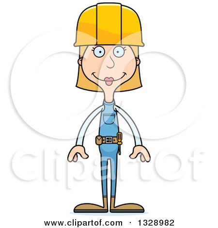 Clipart of a Cartoon Happy Tall Skinny White Woman Construction Worker - Royalty Free Vector Illustration by Cory Thoman