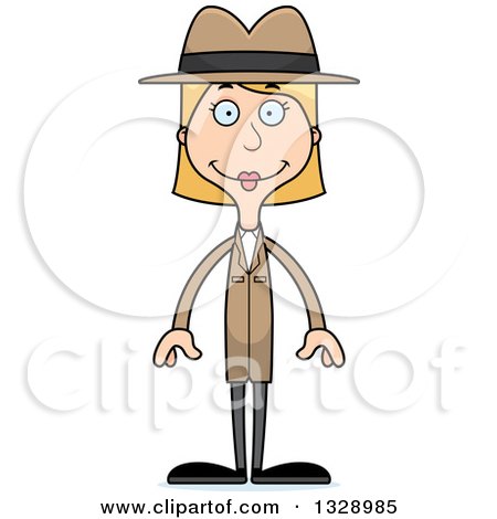 Clipart of a Cartoon Happy Tall Skinny White Woman Detective - Royalty Free Vector Illustration by Cory Thoman