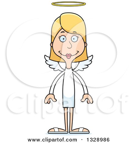 Clipart of a Cartoon Happy Tall Skinny White Woman Angel - Royalty Free Vector Illustration by Cory Thoman
