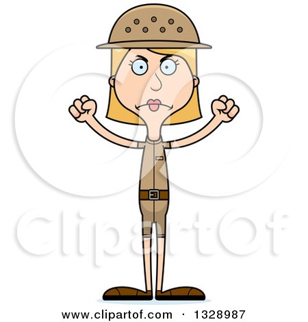 Clipart of a Cartoon Angry Tall Skinny White Woman Zookeeper - Royalty Free Vector Illustration by Cory Thoman