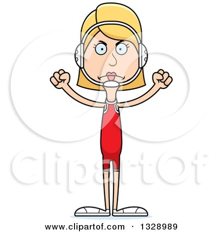 Clipart of a Cartoon Angry Tall Skinny White Woman Wrestler - Royalty Free Vector Illustration by Cory Thoman