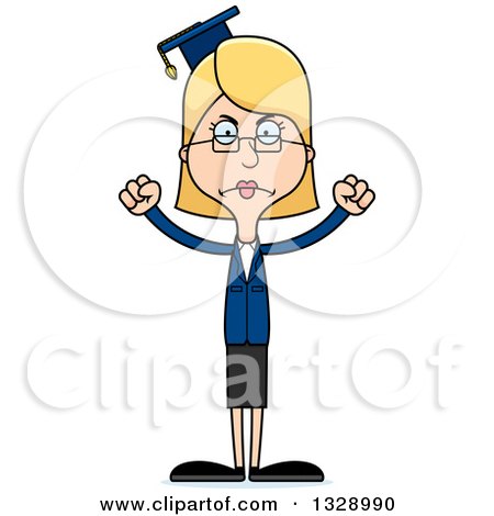 Clipart of a Cartoon Angry Tall Skinny White Woman Professor - Royalty Free Vector Illustration by Cory Thoman