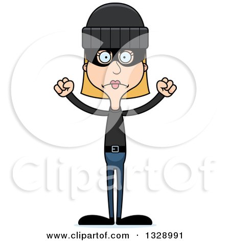 Clipart of a Cartoon Angry Tall Skinny White Woman Robber - Royalty Free Vector Illustration by Cory Thoman