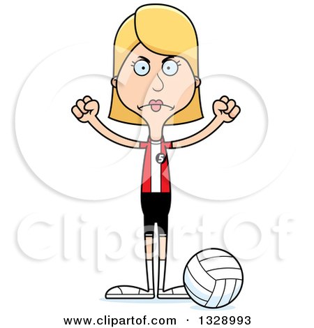 Clipart of a Cartoon Angry Tall Skinny White Woman Volleyball Player - Royalty Free Vector Illustration by Cory Thoman