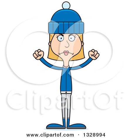 Clipart of a Cartoon Angry Tall Skinny White Woman in Winter Clothes - Royalty Free Vector Illustration by Cory Thoman