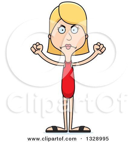 Clipart of a Cartoon Angry Tall Skinny White Woman Swimmer - Royalty Free Vector Illustration by Cory Thoman