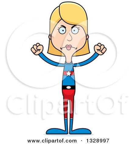 Clipart of a Cartoon Angry Tall Skinny White Super Woman - Royalty Free Vector Illustration by Cory Thoman