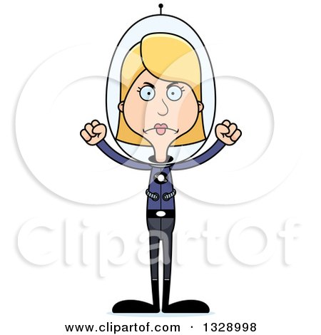 Clipart of a Cartoon Angry Tall Skinny White Futuristic Space Woman - Royalty Free Vector Illustration by Cory Thoman