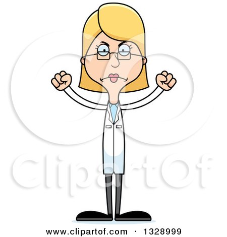 Clipart of a Cartoon Angry Tall Skinny White Woman Scientist - Royalty Free Vector Illustration by Cory Thoman