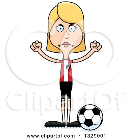 Clipart of a Cartoon Angry Tall Skinny White Woman Soccer Player - Royalty Free Vector Illustration by Cory Thoman