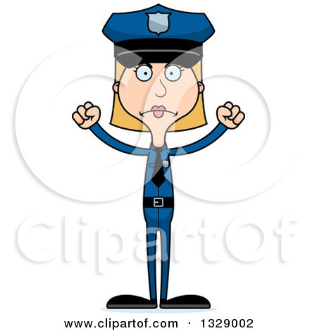Clipart of a Cartoon Angry Tall Skinny White Woman Police Officer - Royalty Free Vector Illustration by Cory Thoman