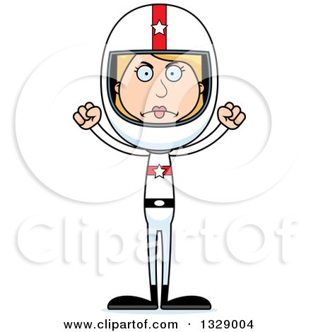 Clipart of a Cartoon Angry Tall Skinny White Woman Race Car Driver - Royalty Free Vector Illustration by Cory Thoman