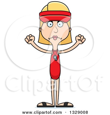 Clipart of a Cartoon Angry Tall Skinny White Woman Lifeguard - Royalty Free Vector Illustration by Cory Thoman