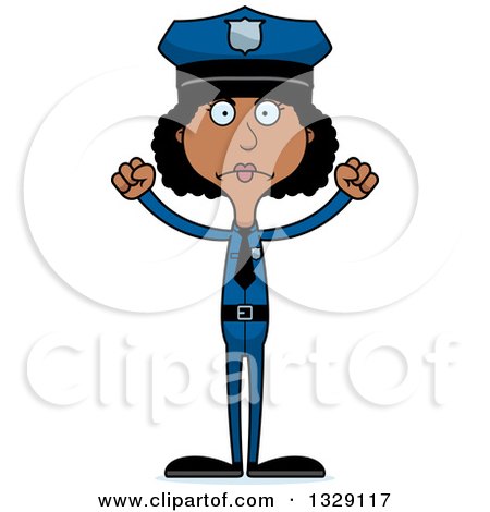 Clipart of a Cartoon Angry Tall Skinny Black Woman Police Officer - Royalty Free Vector Illustration by Cory Thoman