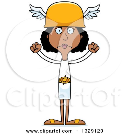 Clipart of a Cartoon Angry Tall Skinny Black Hermes Woman - Royalty Free Vector Illustration by Cory Thoman
