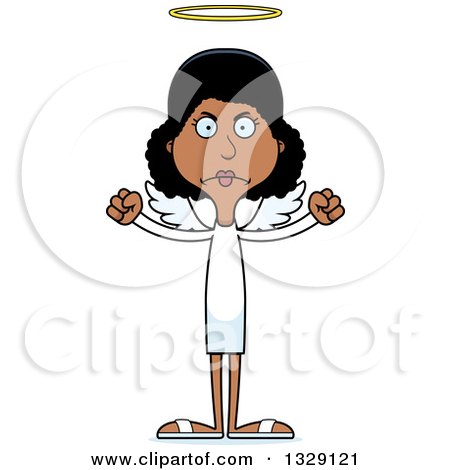 Clipart of a Cartoon Angry Tall Skinny Black Woman Angel - Royalty Free Vector Illustration by Cory Thoman