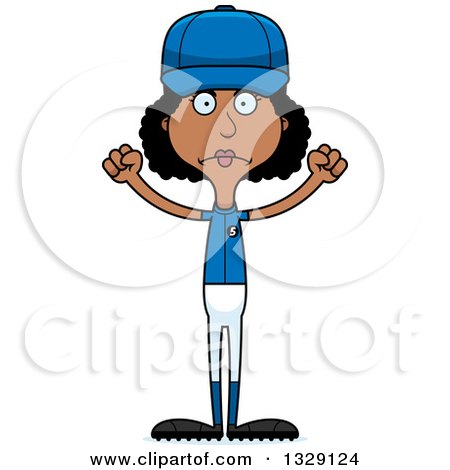 Clipart of a Cartoon Angry Tall Skinny Black Woman Baseball Player - Royalty Free Vector Illustration by Cory Thoman