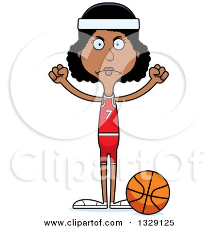 Clipart of a Cartoon Angry Tall Skinny Black Woman Basketball Player - Royalty Free Vector Illustration by Cory Thoman