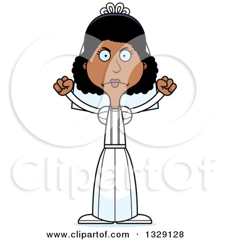 Clipart of a Cartoon Angry Tall Skinny Black Woman Bride - Royalty Free Vector Illustration by Cory Thoman