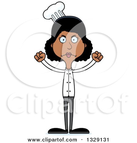 Clipart of a Cartoon Angry Tall Skinny Black Woman Chef - Royalty Free Vector Illustration by Cory Thoman