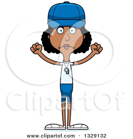 Clipart of a Cartoon Angry Tall Skinny Black Woman Sports Coach - Royalty Free Vector Illustration by Cory Thoman