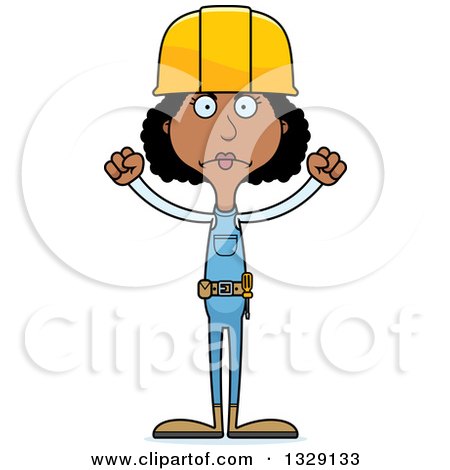Clipart of a Cartoon Angry Tall Skinny Black Woman Construction Worker - Royalty Free Vector Illustration by Cory Thoman