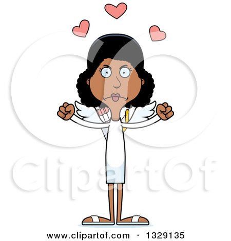 Clipart of a Cartoon Angry Tall Skinny Black Woman Cupid - Royalty Free Vector Illustration by Cory Thoman