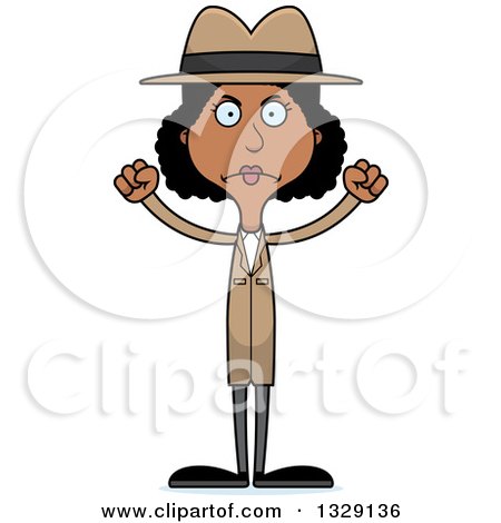 Clipart of a Cartoon Angry Tall Skinny Black Woman Detective - Royalty Free Vector Illustration by Cory Thoman