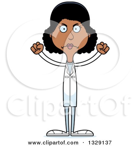 Clipart of a Cartoon Angry Tall Skinny Black Woman Doctor - Royalty Free Vector Illustration by Cory Thoman