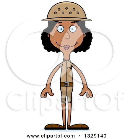 Clipart of a Cartoon Happy Tall Skinny Black Woman Zookeeper - Royalty Free Vector Illustration by Cory Thoman
