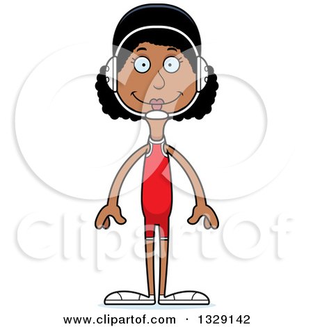 Clipart of a Cartoon Happy Tall Skinny Black Woman Wrestler - Royalty Free Vector Illustration by Cory Thoman