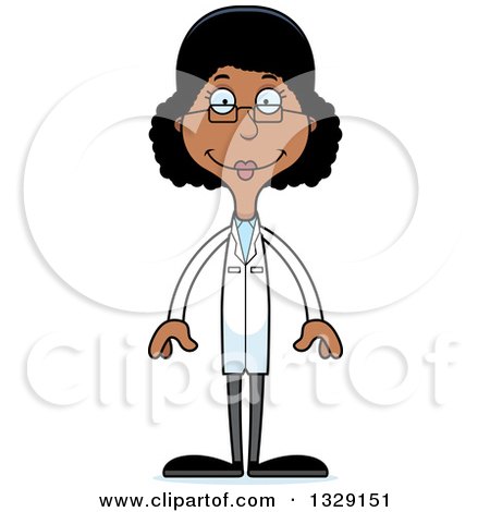 Clipart of a Cartoon Happy Tall Skinny Black Woman Scientist - Royalty Free Vector Illustration by Cory Thoman