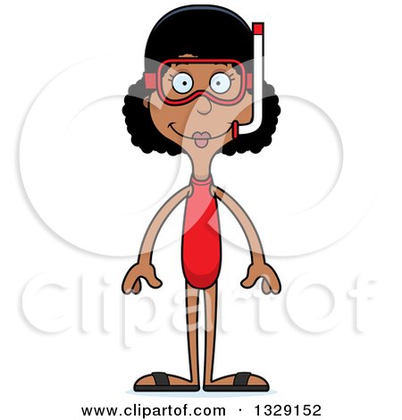 Clipart of a Cartoon Happy Tall Skinny Black Woman in Snorkel Gear - Royalty Free Vector Illustration by Cory Thoman