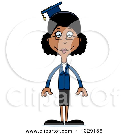 Clipart of a Cartoon Happy Tall Skinny Black Woman Professor - Royalty Free Vector Illustration by Cory Thoman