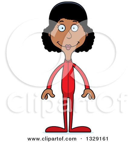 Clipart of a Cartoon Happy Tall Skinny Black Woman in Footie Pajamas - Royalty Free Vector Illustration by Cory Thoman