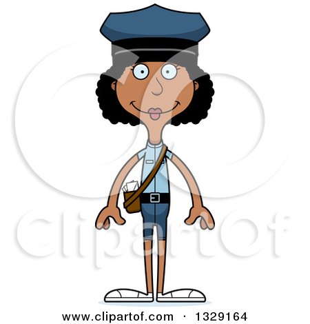 Clipart of a Cartoon Happy Tall Skinny Black Mail Woman - Royalty Free Vector Illustration by Cory Thoman