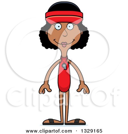 Clipart of a Cartoon Happy Tall Skinny Black Woman Lifeguard - Royalty Free Vector Illustration by Cory Thoman