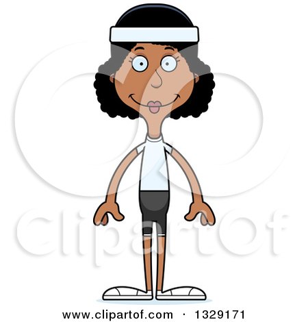 Clipart of a Cartoon Happy Tall Skinny Black Fit Woman - Royalty Free Vector Illustration by Cory Thoman