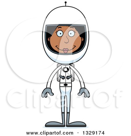 Clipart of a Cartoon Happy Tall Skinny Black Woman Astronaut - Royalty Free Vector Illustration by Cory Thoman