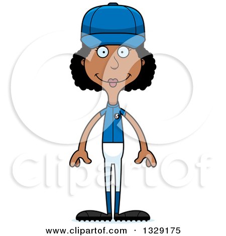 Clipart of a Cartoon Happy Tall Skinny Black Woman Baseball Player - Royalty Free Vector Illustration by Cory Thoman