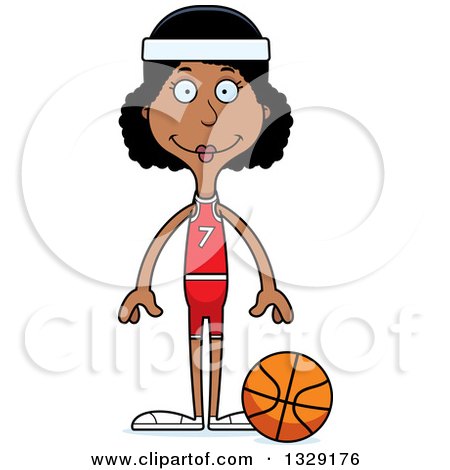 Clipart of a Cartoon Happy Tall Skinny Black Woman Basketball Player - Royalty Free Vector Illustration by Cory Thoman