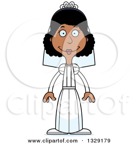 Clipart of a Cartoon Happy Tall Skinny Black Woman Bride - Royalty Free Vector Illustration by Cory Thoman