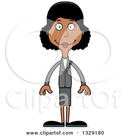 Clipart of a Cartoon Happy Tall Skinny Black Business Woman - Royalty Free Vector Illustration by Cory Thoman